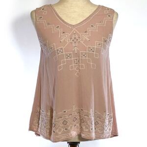 Knox Rose Blush Pink Geometric Embroidered Tank Top XS